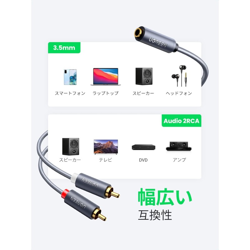UGREEN RCA 3.5mm 変換ケーブル 25cm 九州・福岡レンタル