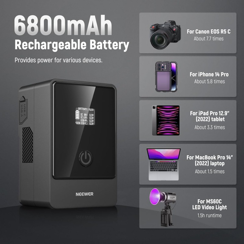 NEEWER Vマウントバッテリー 6800mAh 99Wh 14.5VミニVロック 九州・福岡レンタル