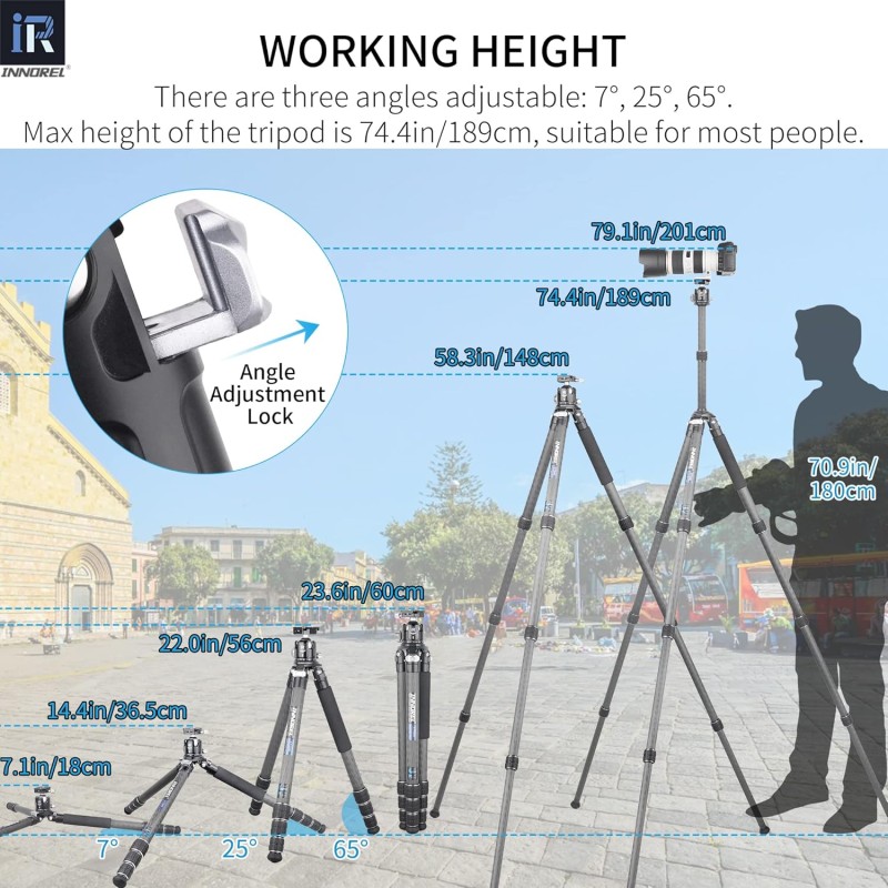 INNOREL カメラ 三脚 カーボン 一眼レフ三脚 25KG最大耐荷重 4段伸縮 18-189CM 九州・福岡レンタル